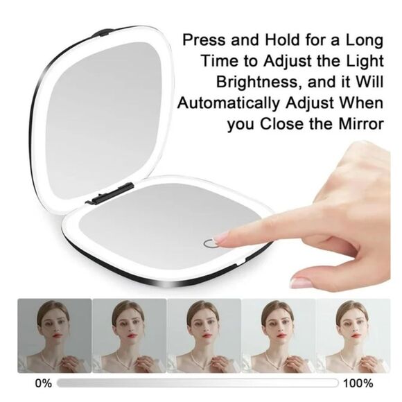 Compact Black Portable Lighted LED Makeup Mirror 1X/10X Magnification NEW - Picture 6 of 8